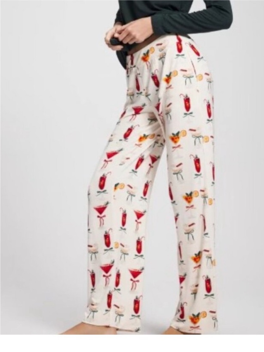 Soma Cool Nights Cocktail Print Capri Pajama Lounge Pants Tropical Drinks medium